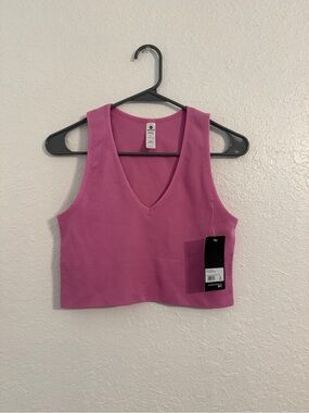 90 Degree by Reflex Women’s Seamless Ribbed V-Neck Crop Tank Top Size L Pink NWT
